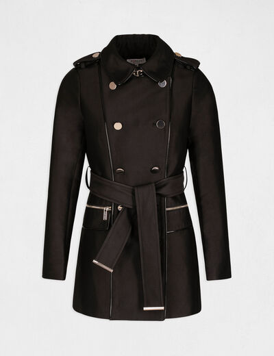 Trench droit ceintur&eacute; noir femme