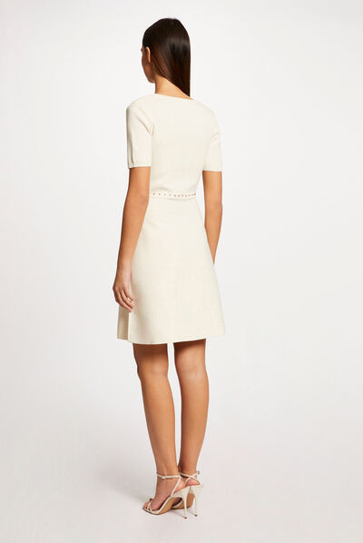 Robe pull ajustée à clous ecru moyen femme