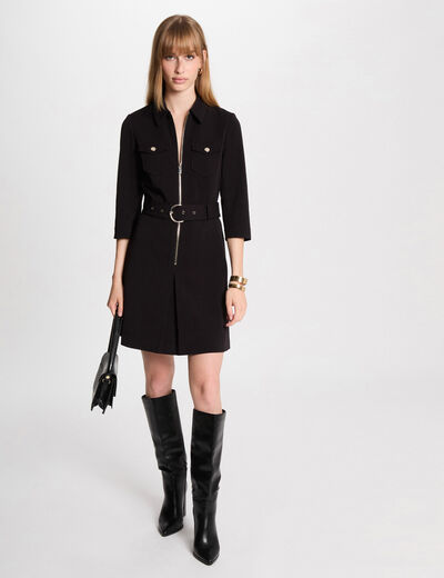 Robe courte ajustée zippée noir femme