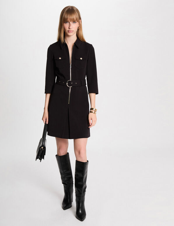 Robe courte ajustée zippée noir femme