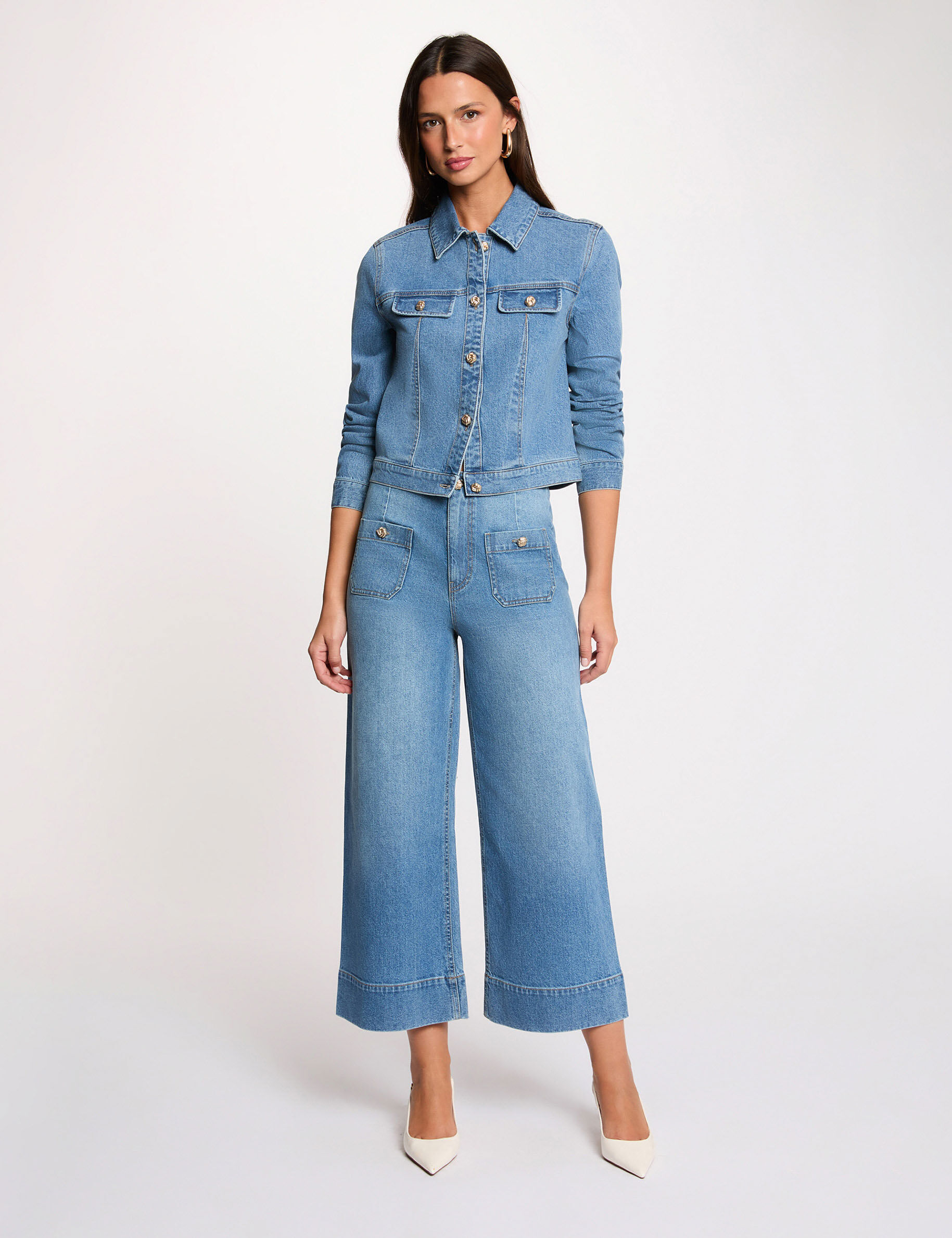 Veste jean cropped stone femme