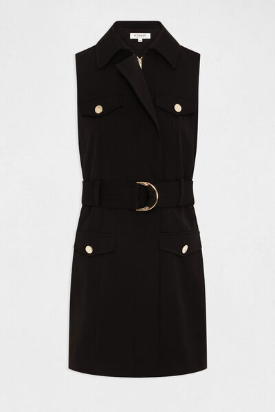 Robe cintrée zippée ceinturée noir femme