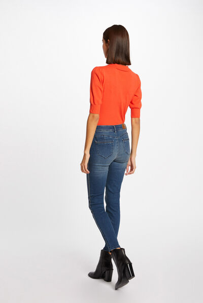 Pull manches courtes à col polo orange femme