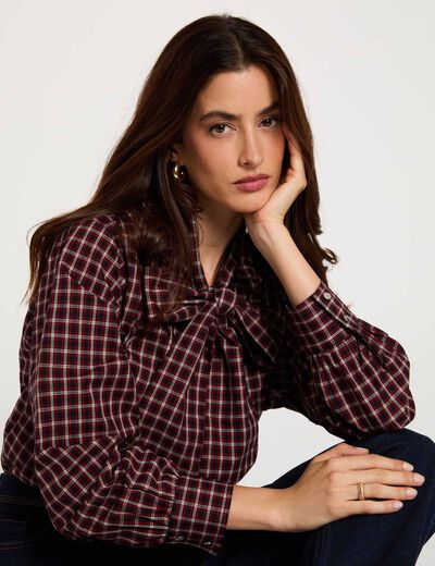 Chemise col lavalli&egrave;re multicolore femme