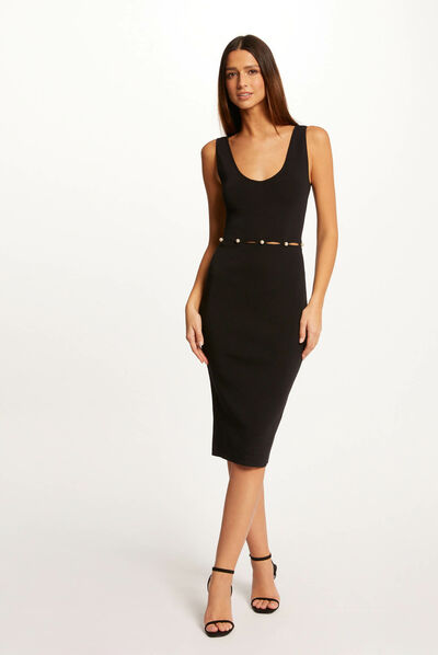 Robe pull ajustée avec perles noir femme