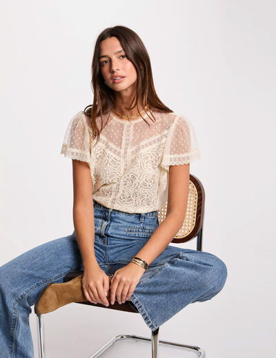 T-shirt manches courtes ecru femme