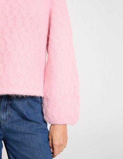Pull &eacute;pais col rond rose femme