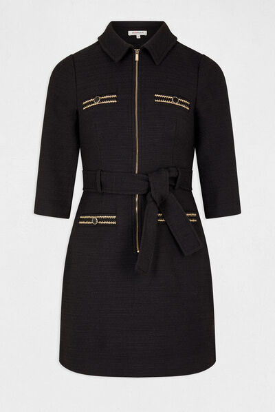 Robe droite zippée ceinturée noir femme