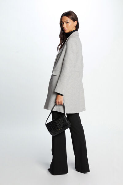 Manteau long boutonné gris clair femme