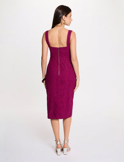 Robe fourreau broderie anglaise prune femme