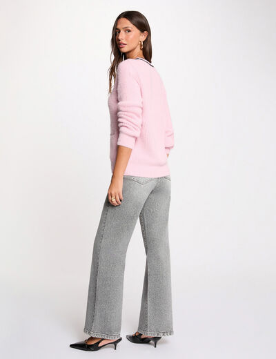 Gilet droit col v rose femme