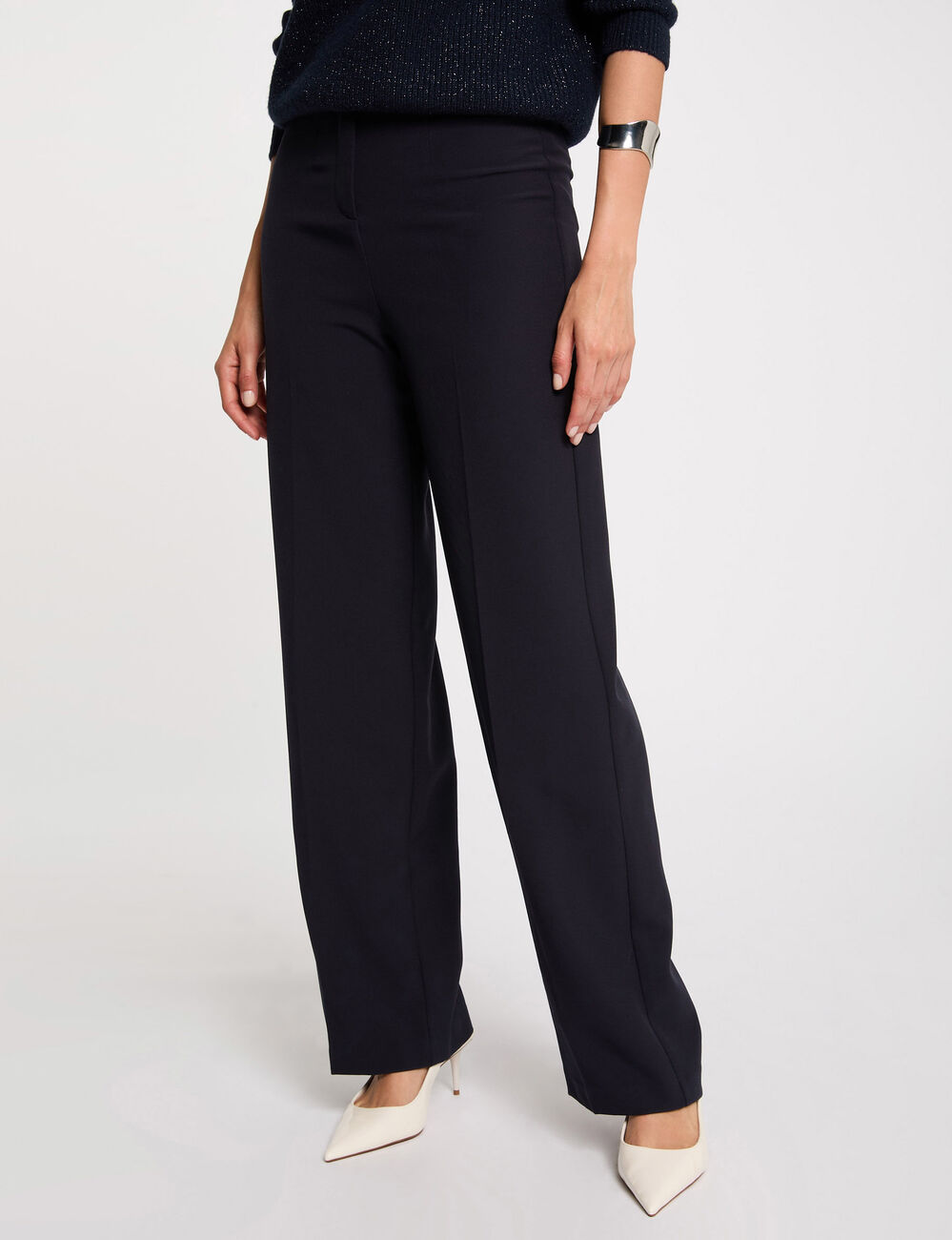 Pantalon droit à pinces bleu marine femme