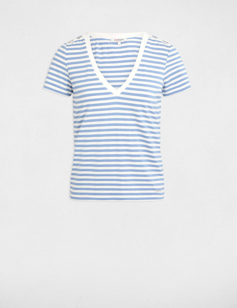 T-shirt manches courtes rayé blanc femme