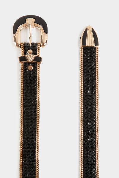 Ceinture avec strass et chaînes noir femme