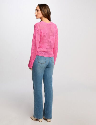 Pull col rond ajouré rose femme