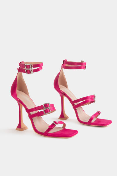 Sandales à talons avec détails bijoux rose femme