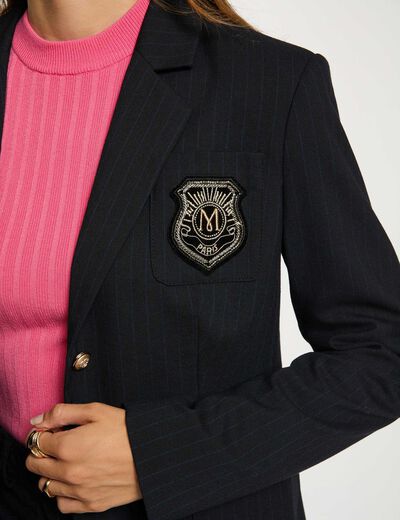 Blazer droit &agrave; rayures bleu marine femme