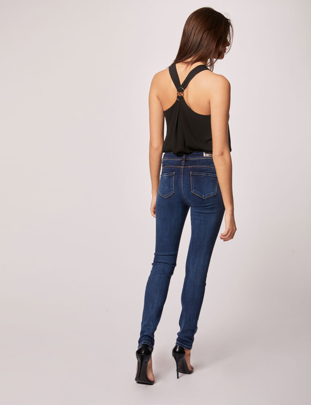 Jeans slim taille standard &agrave; poches jean stone femme