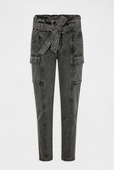 Jeans cargo slim 7/8ème gris moyen femme