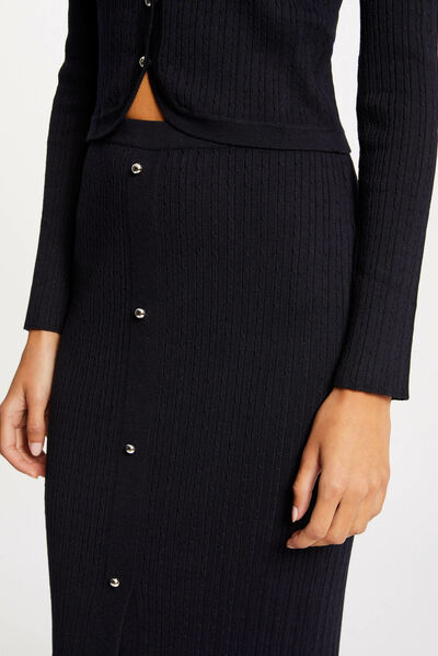 Jupe longue droite en tricot marine femme