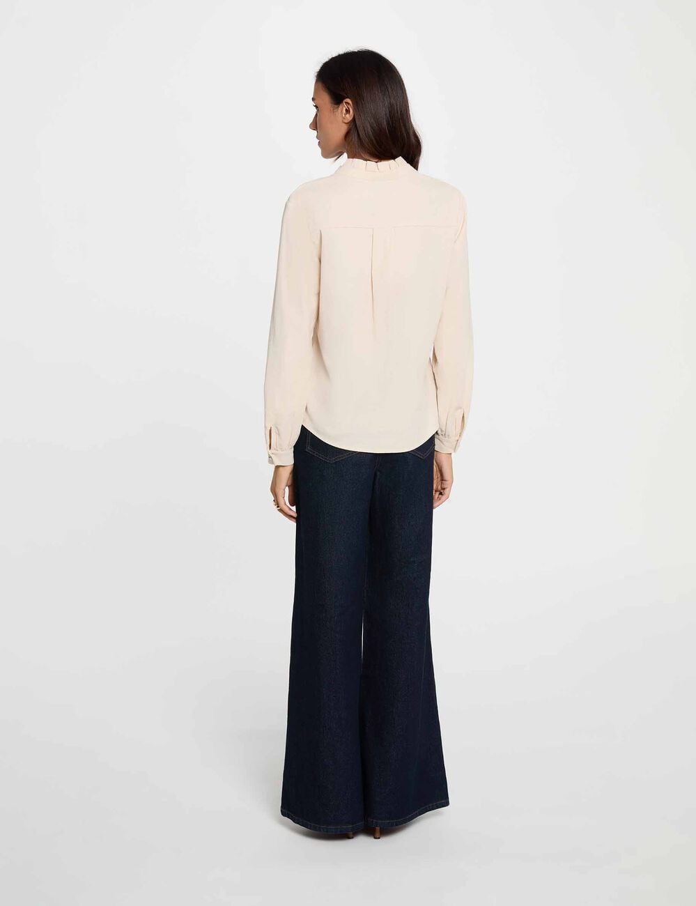 Chemise en velours c&ocirc;tel&eacute; ivoire femme