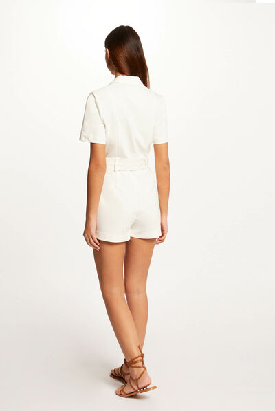 Combinaison droite ceinturée ecru femme