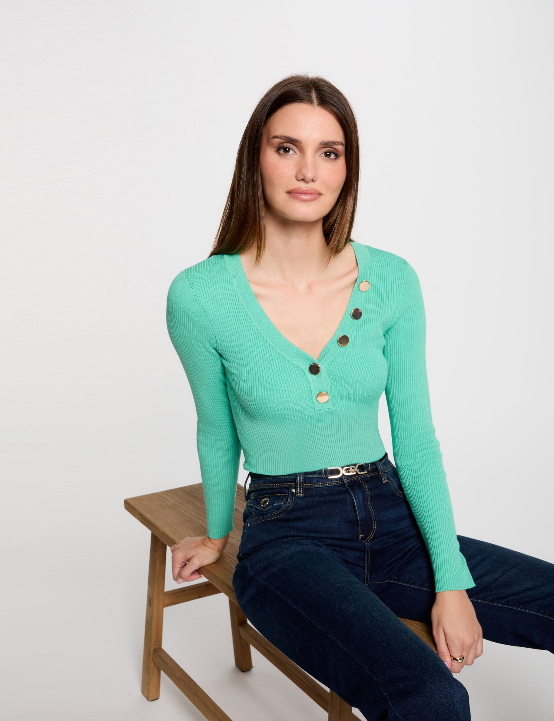 Pull manches longues boutons - Morgan - Modalova