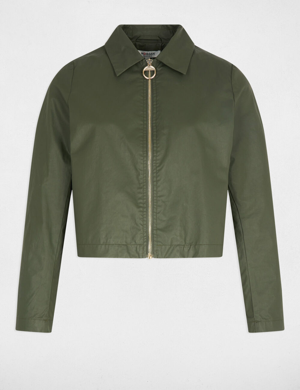Veste courte zipp&eacute;e vert kaki femme