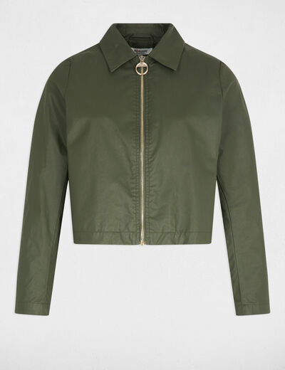 Veste courte zipp&eacute;e vert kaki femme