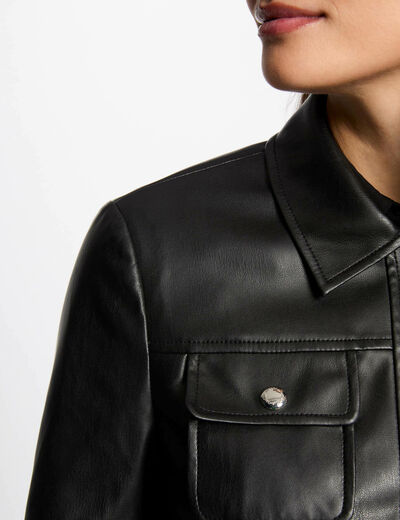 Blouson court simili cuir noir femme