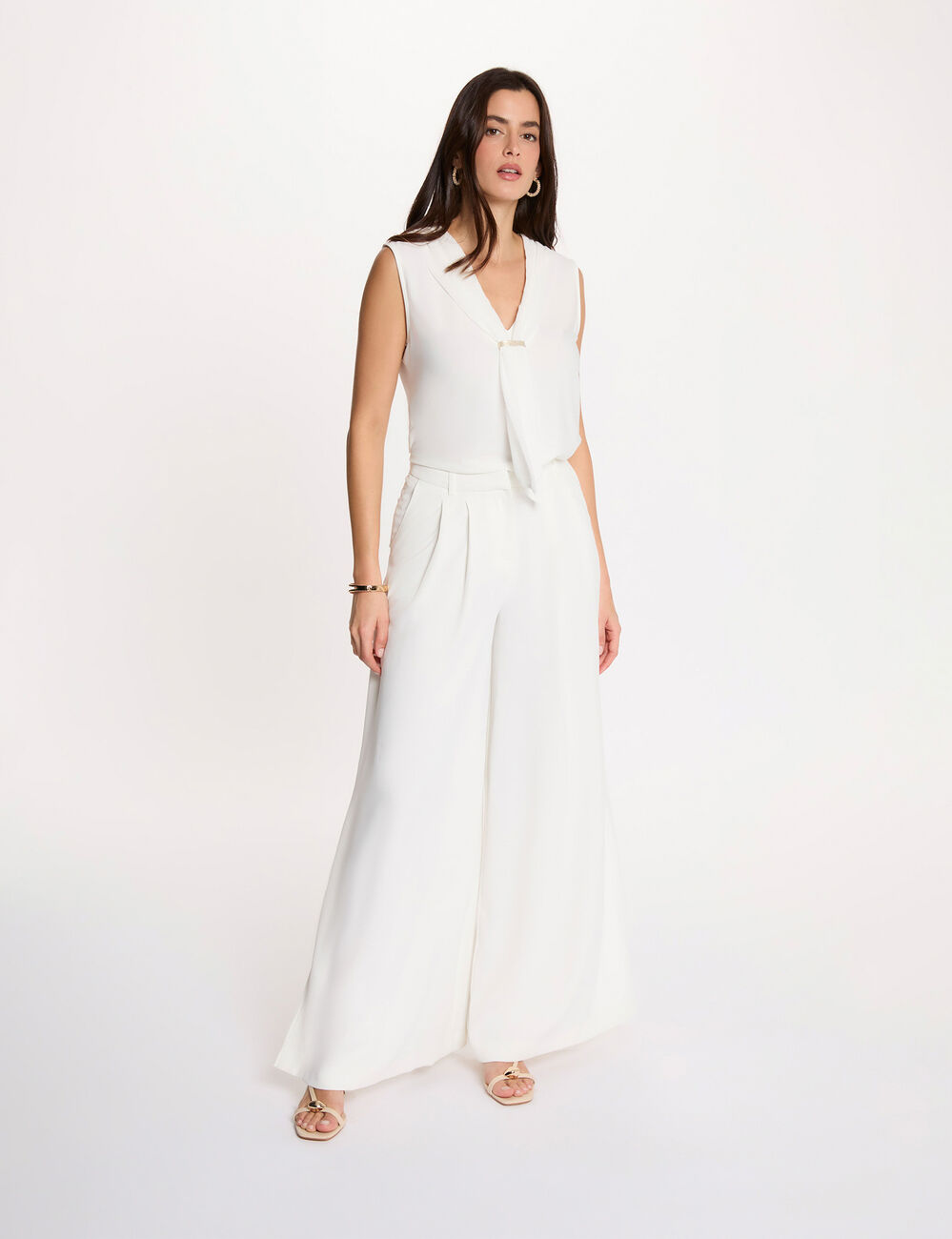 T-shirt col lavalli&egrave;re blanc femme