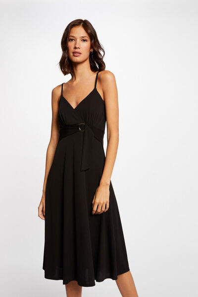 Robe longue droite avec détail boucle noir femme