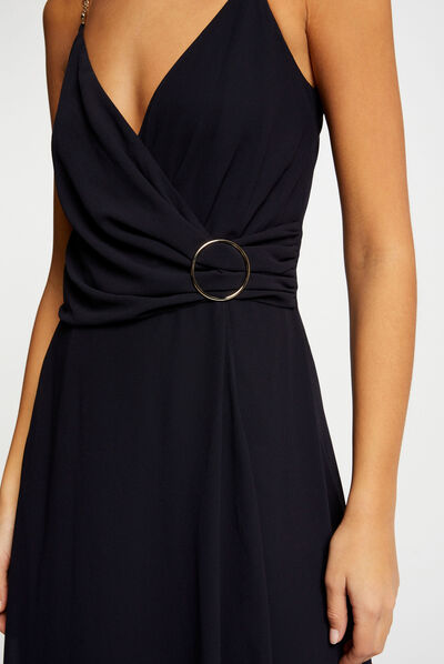 Robe mi-longue à fines bretelles marine femme