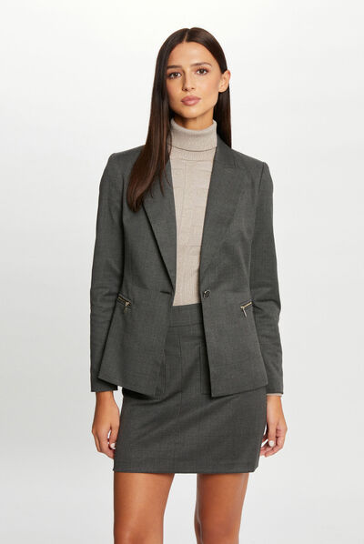 Veste cintrée à carreaux gris anthracite femme