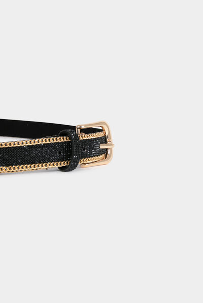 Ceinture avec détails chaînes et strass noir femme