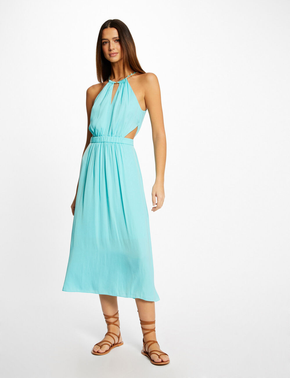 Robe midi &eacute;vas&eacute;e &agrave; encolure am&eacute;ricaine bleu clair femme