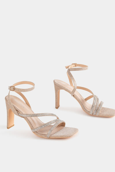 Sandales à talons avec paillettes beige femme
