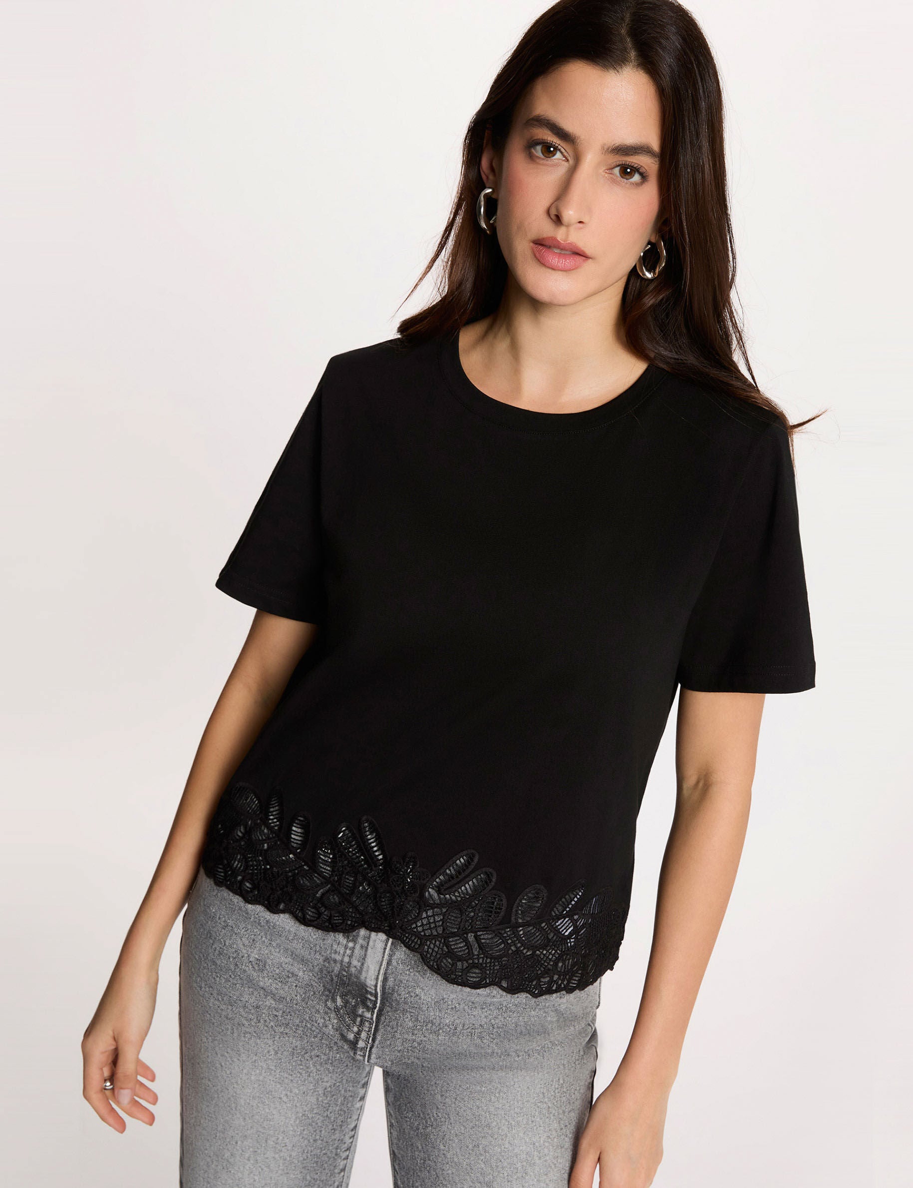 T shirt brodé col rond femme