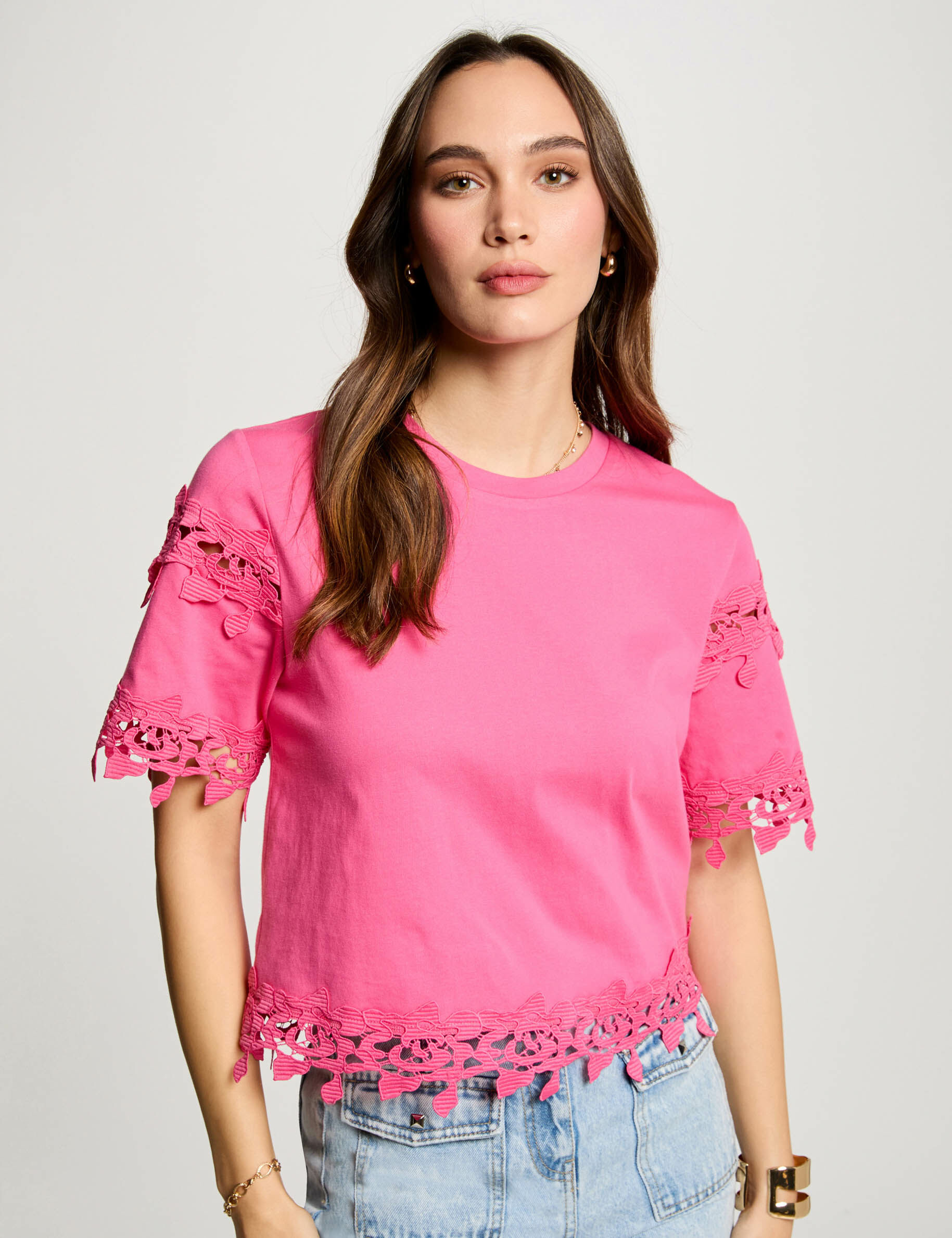 T-shirt manches courtes rose femme - Morgan - Modalova