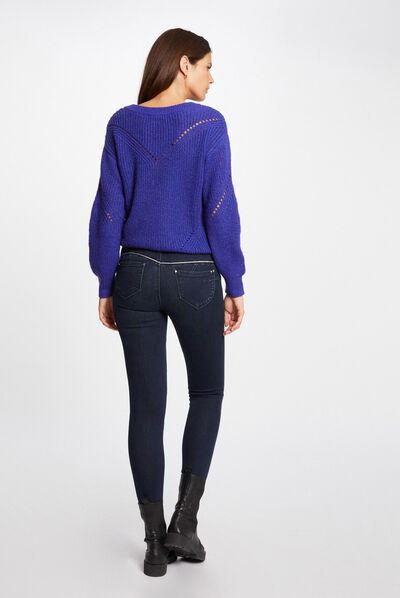 Pull manches longues avec col en V violet femme