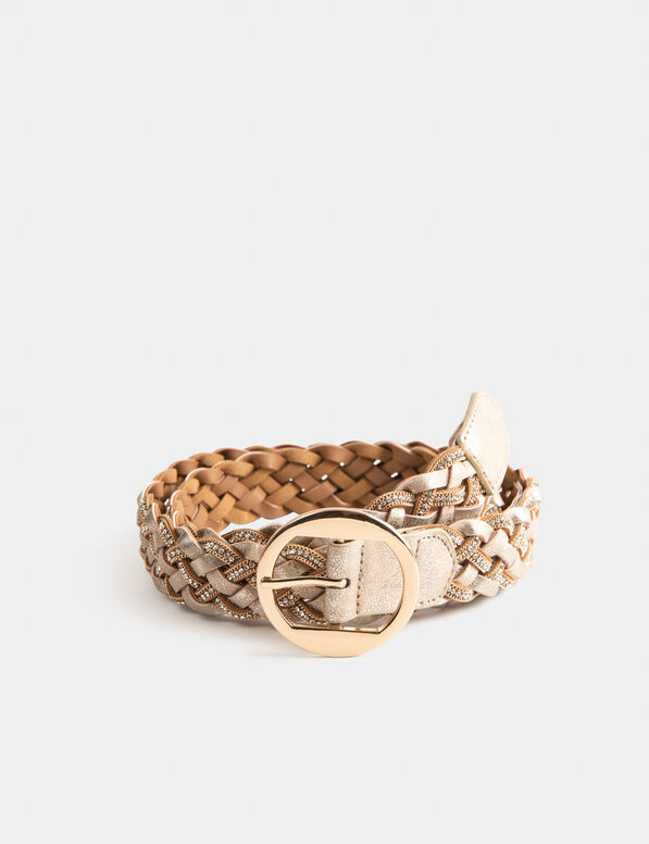 Ceinture tressée avec strass jaune or femme