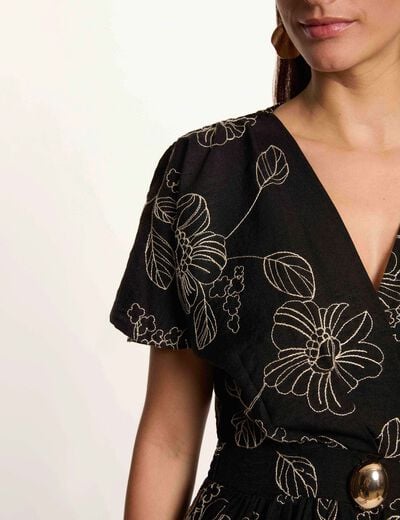 Robe longue broderie multicolore femme