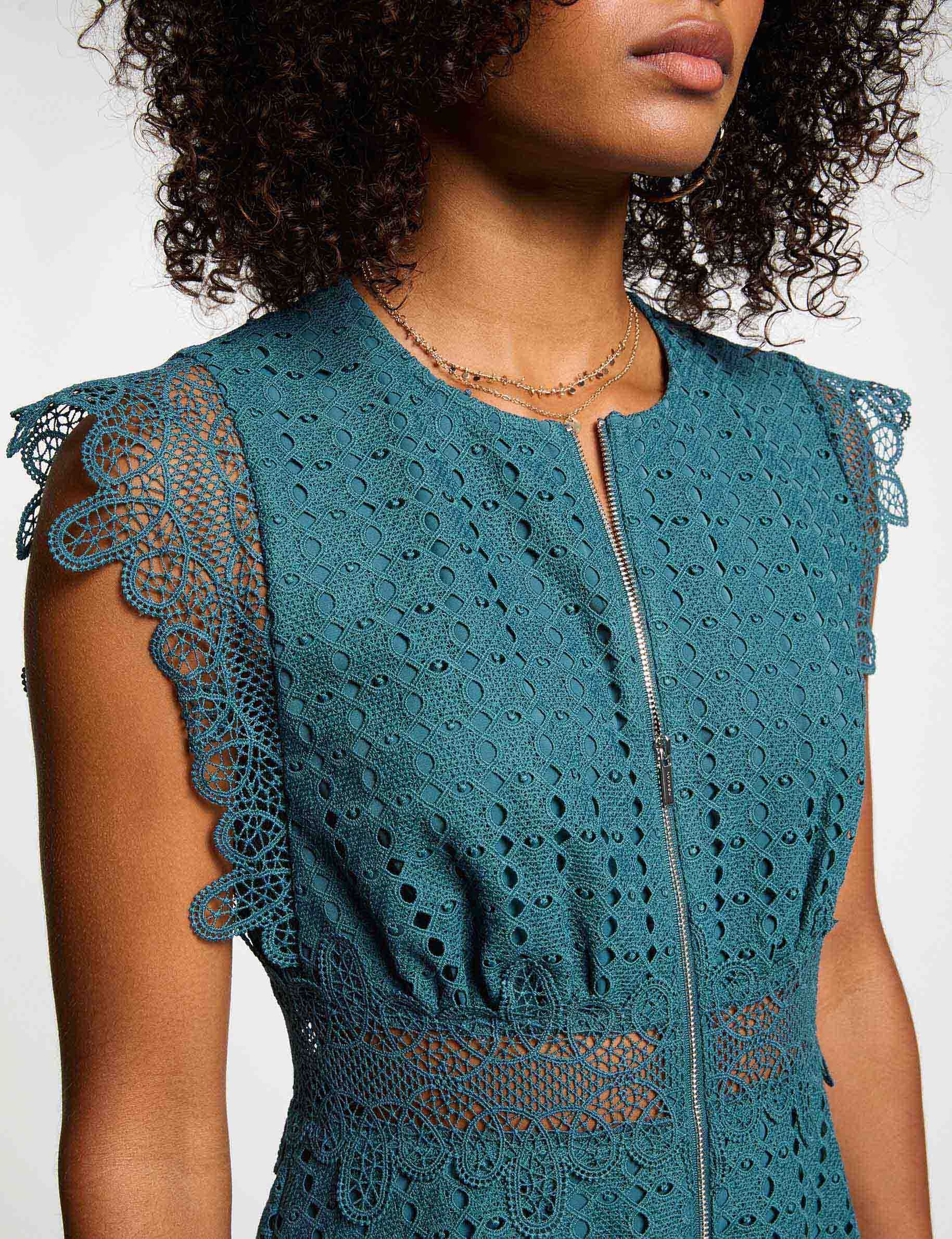 Robe De Cérémonie Bleu Pétrole En Dentelle - Taille 40/L, Manches Longues, Traîne Au Sol, Neuve Avec étiquettes