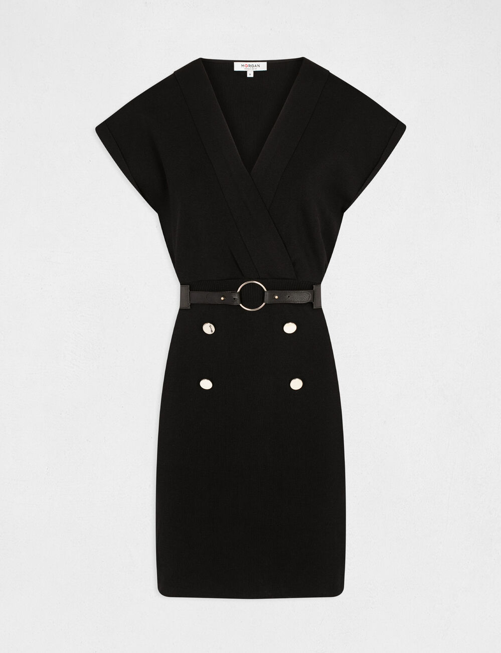 Robe pull ajustée ceinturée noir femme