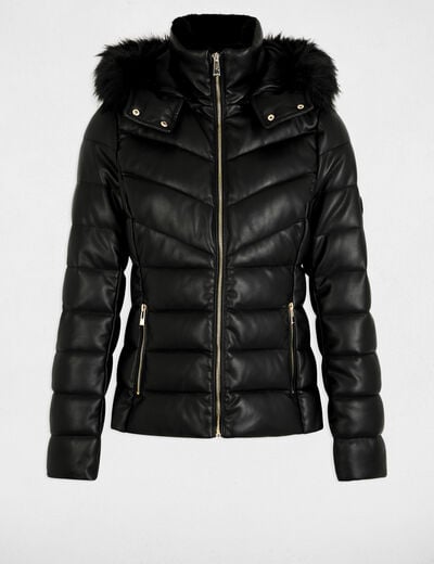 Doudoune similicuir cintr&eacute;e noir femme