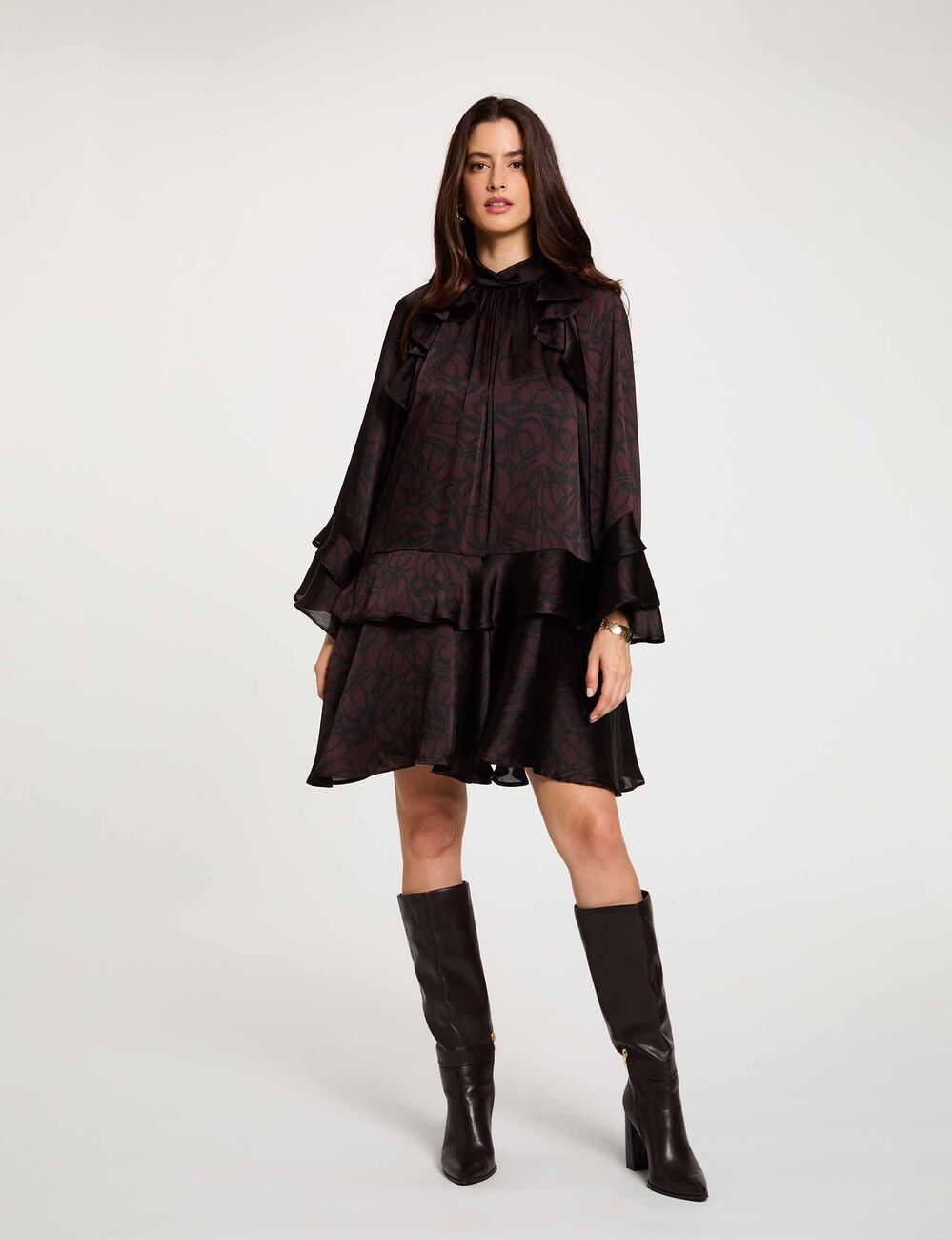 Robe courte col montant multicolore femme