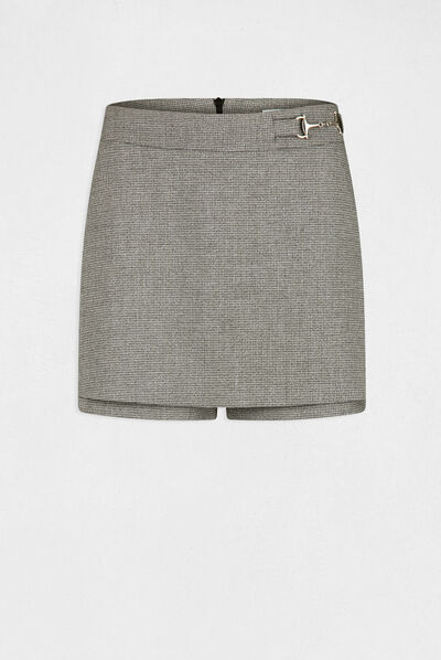 Jupe-short droite à carreaux gris moyen femme