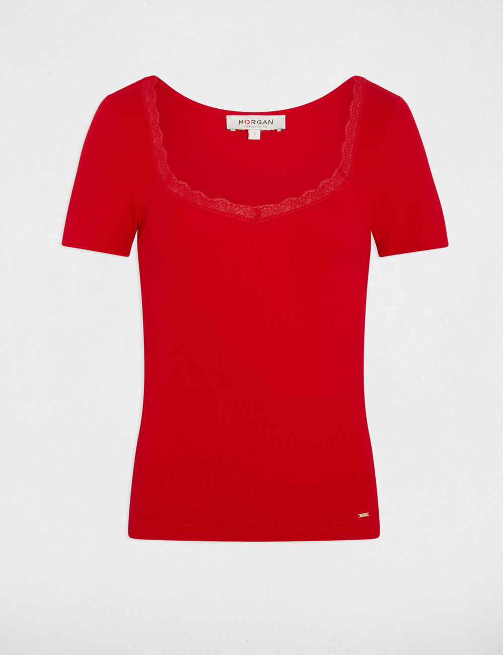 T-shirt cintr&eacute; col coeur rouge femme