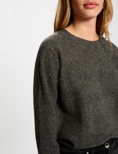 Pull ajust&eacute; strass gris fonc&eacute; femme