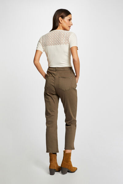 T-shirt manches courtes à dentelle ivoire femme